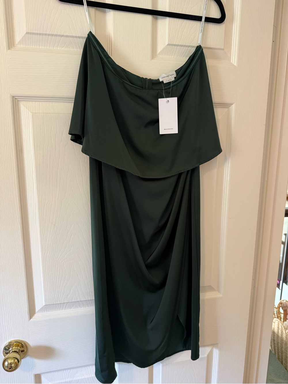 Lovers + Friends One-Shoulder Dark Green Draped Cocktail Dress